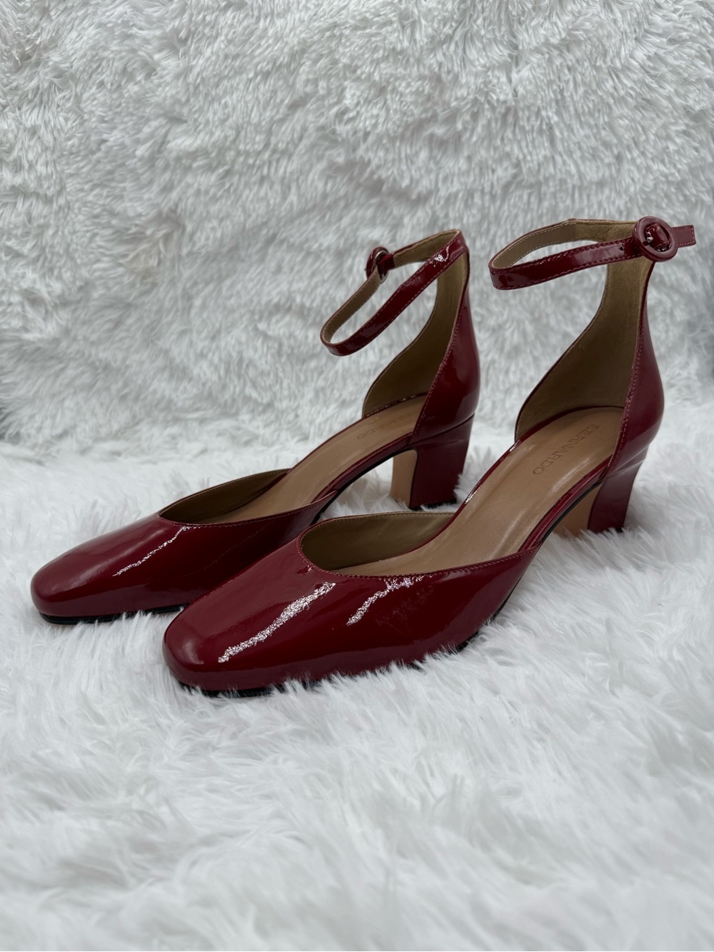 Bernardo Heels Size 11 Red Wine Patent Ankle-Strap Block Heels